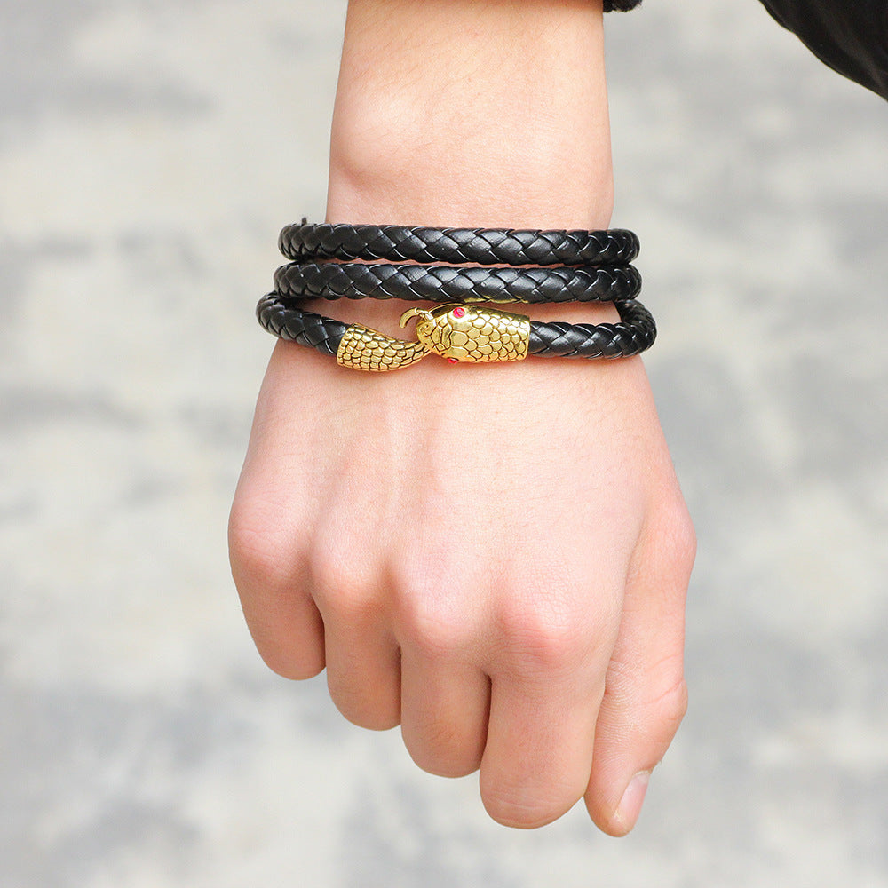 Men's Fashion Personalized Leather Trendy Snake Head Bracelet