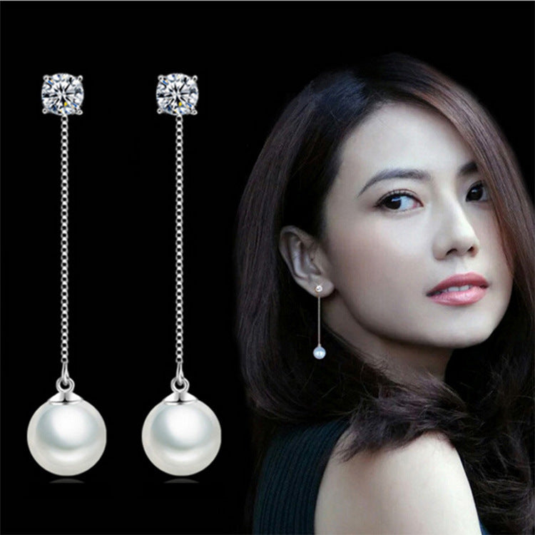 Round Simple Temperamental Long Eardrops Zircon Thread Tassel Earrings
