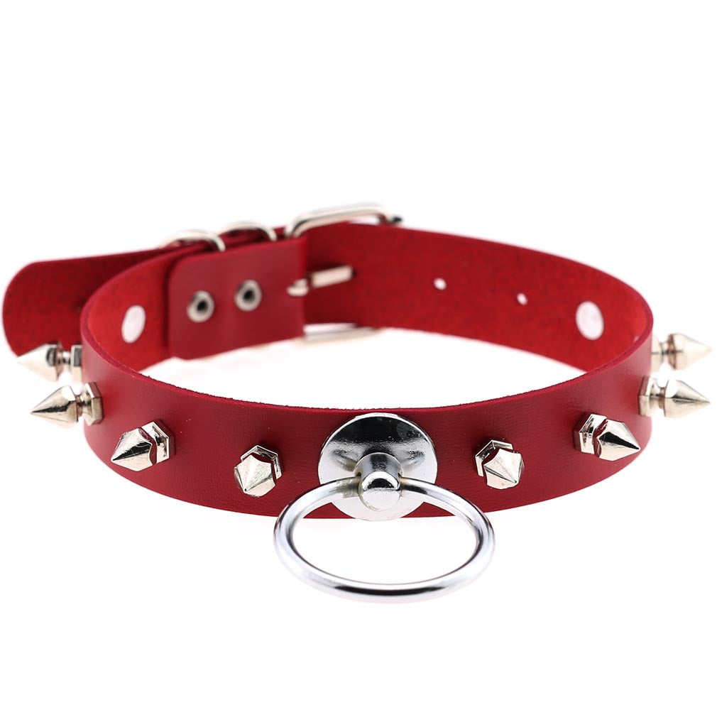 Round Leather Neckband Street Shooting Nightclub Rivet Pointed Nail Neck Collar
