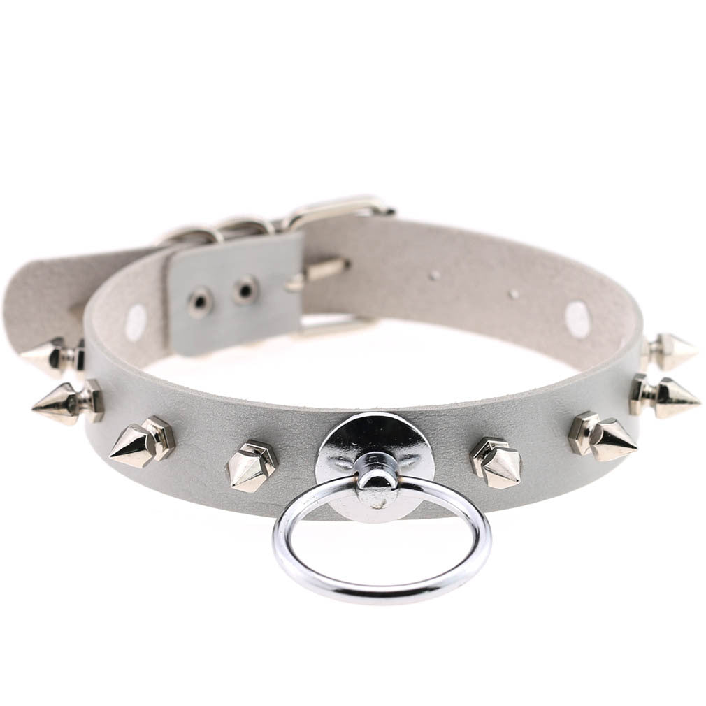 Round Leather Neckband Street Shooting Nightclub Rivet Pointed Nail Neck Collar