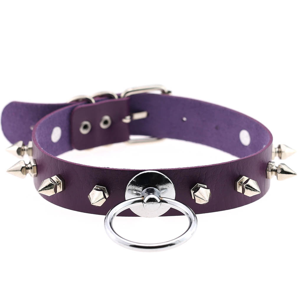 Round Leather Neckband Street Shooting Nightclub Rivet Pointed Nail Neck Collar