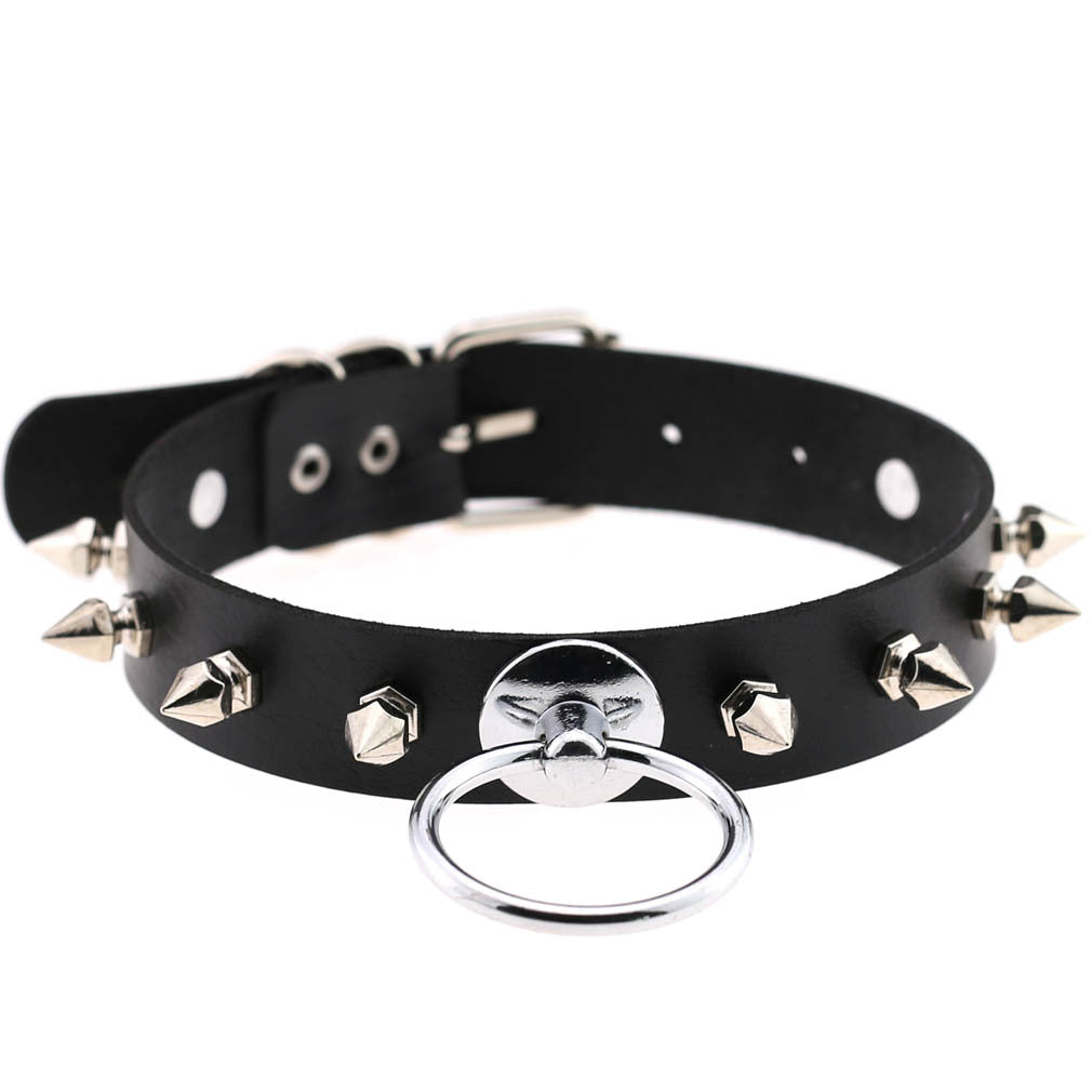 Round Leather Neckband Street Shooting Nightclub Rivet Pointed Nail Neck Collar
