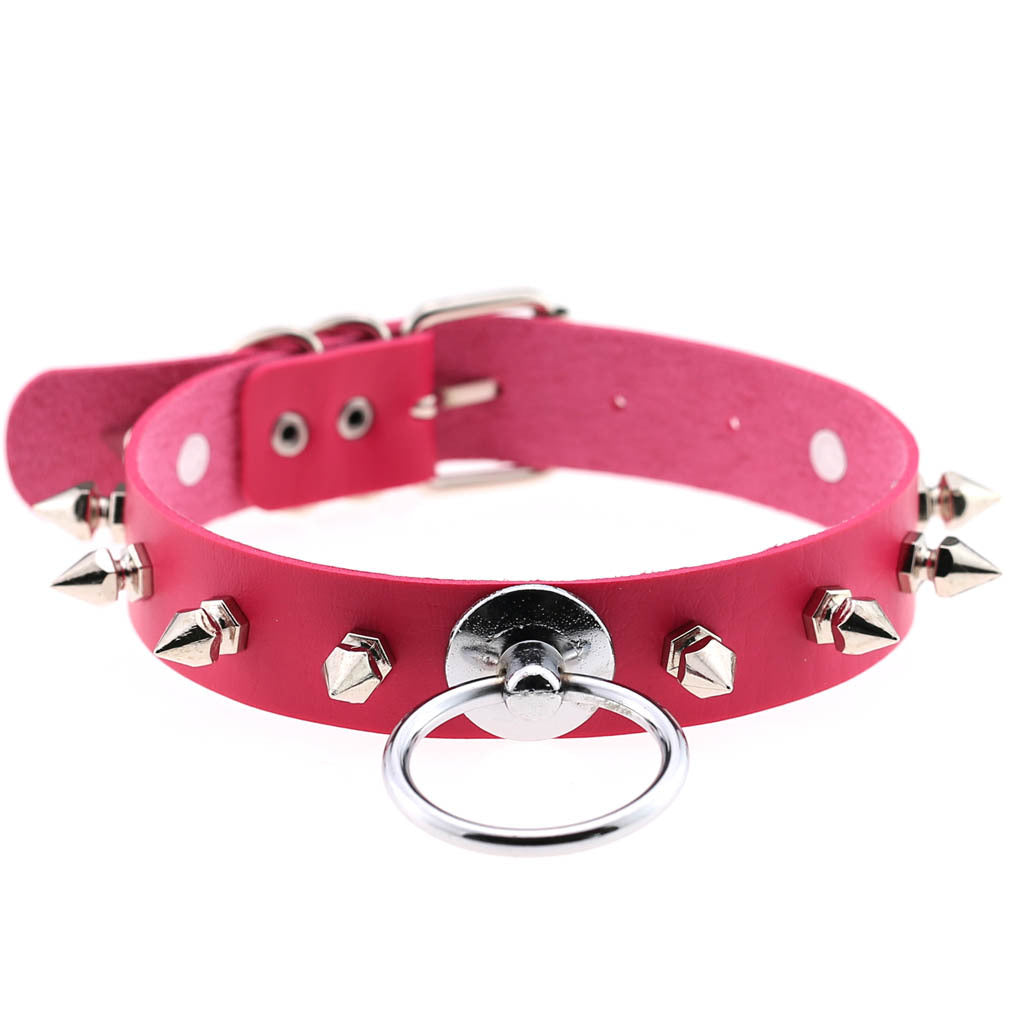 Round Leather Neckband Street Shooting Nightclub Rivet Pointed Nail Neck Collar
