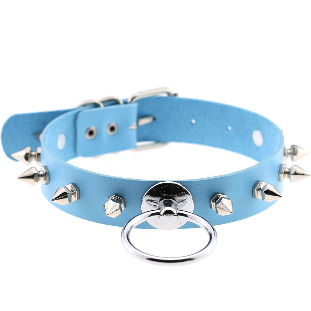 Round Leather Neckband Street Shooting Nightclub Rivet Pointed Nail Neck Collar
