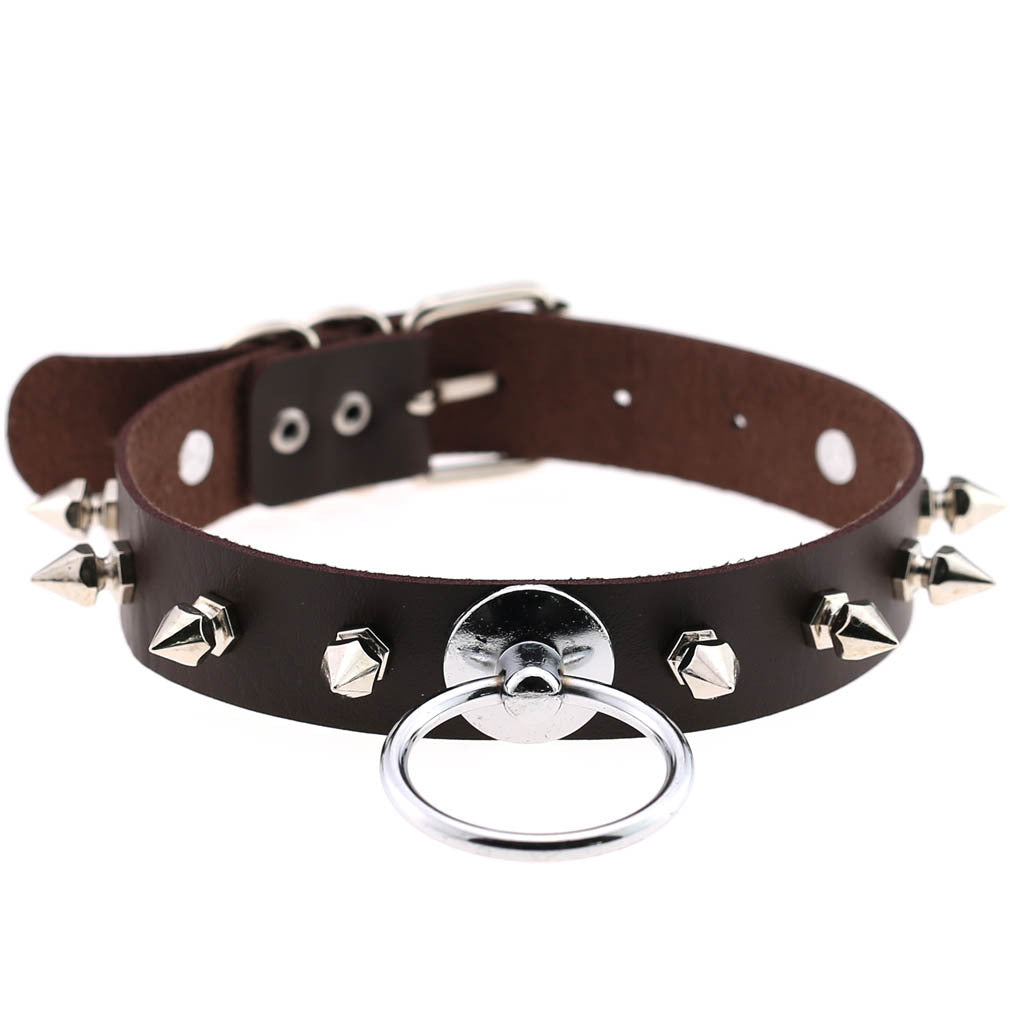 Round Leather Neckband Street Shooting Nightclub Rivet Pointed Nail Neck Collar