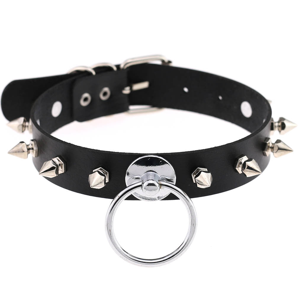 Round Leather Neckband Street Shooting Nightclub Rivet Pointed Nail Neck Collar