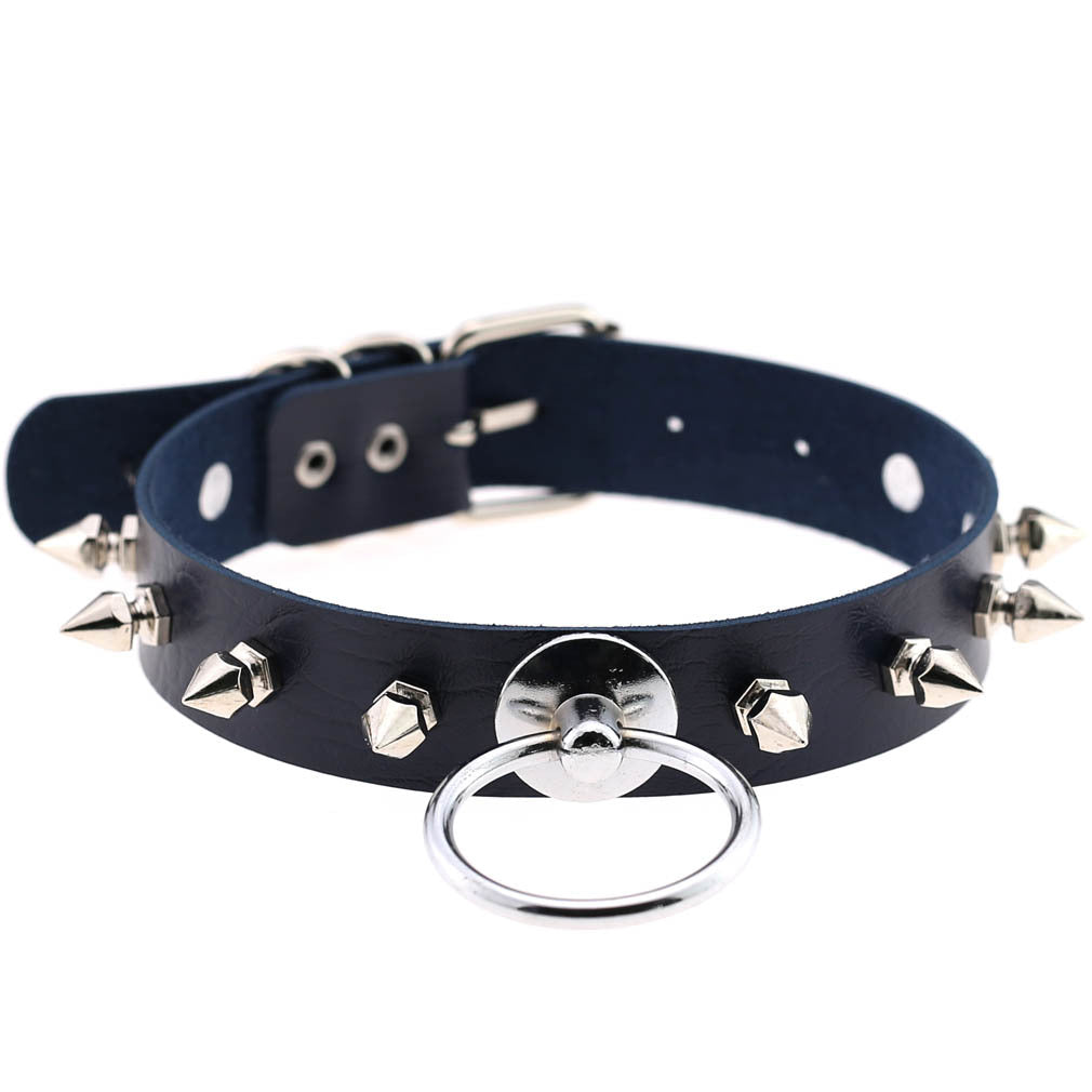 Round Leather Neckband Street Shooting Nightclub Rivet Pointed Nail Neck Collar
