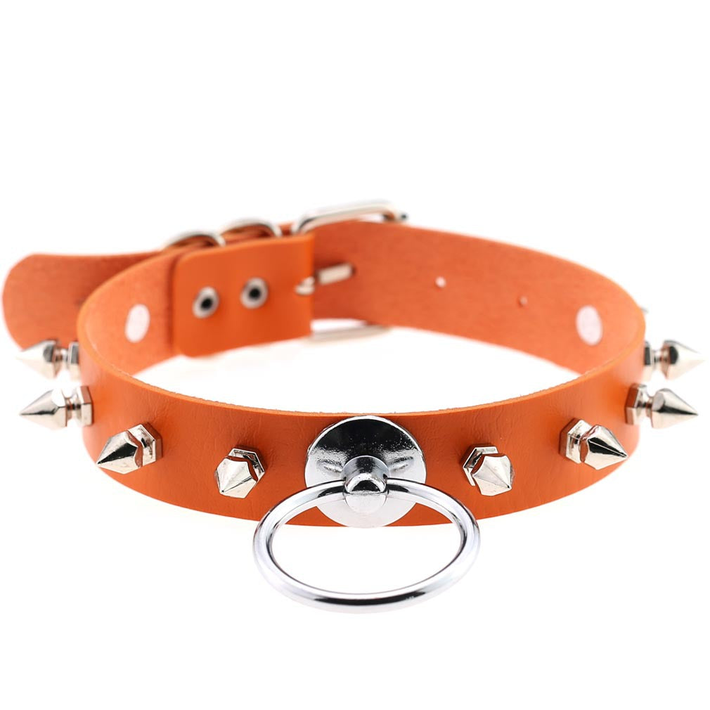 Round Leather Neckband Street Shooting Nightclub Rivet Pointed Nail Neck Collar