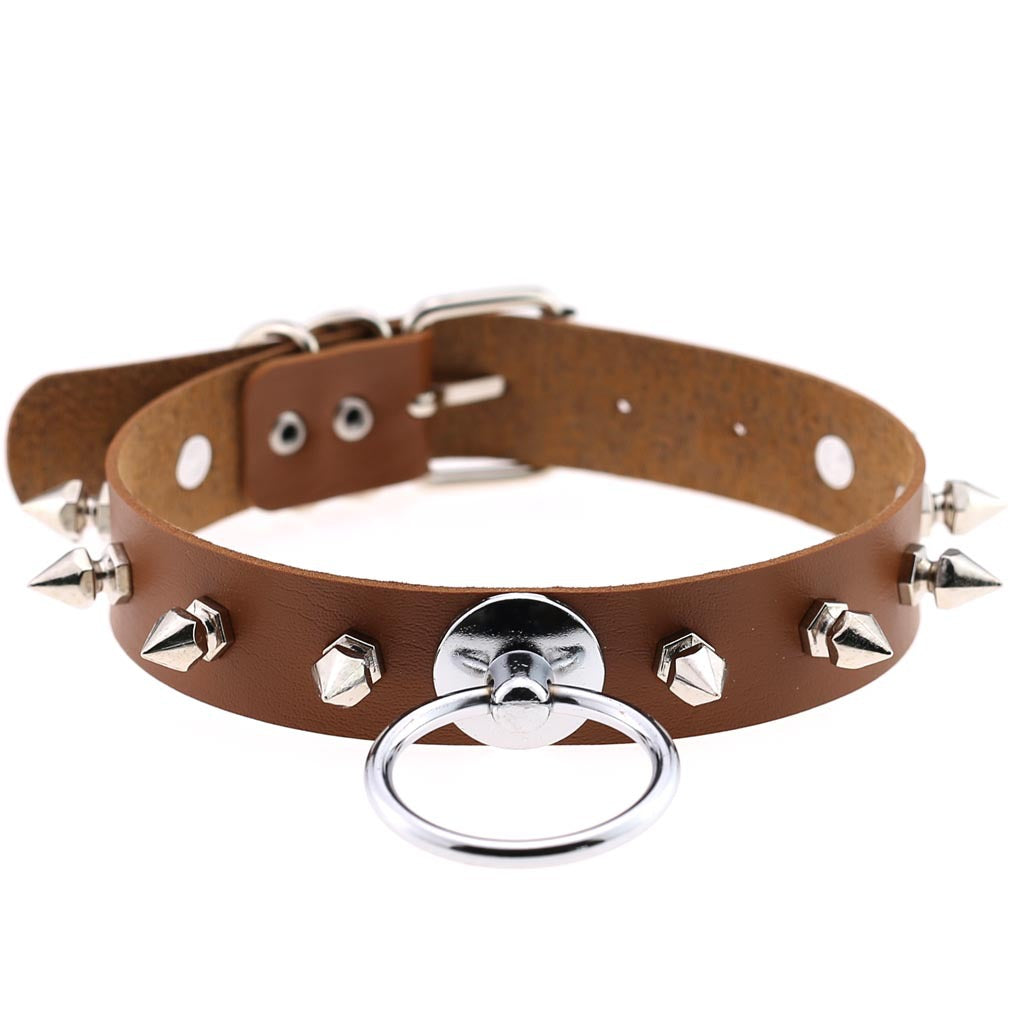 Round Leather Neckband Street Shooting Nightclub Rivet Pointed Nail Neck Collar