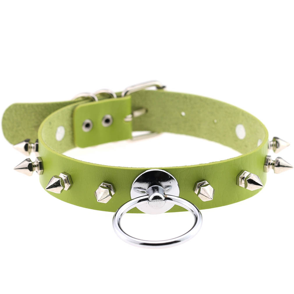 Round Leather Neckband Street Shooting Nightclub Rivet Pointed Nail Neck Collar