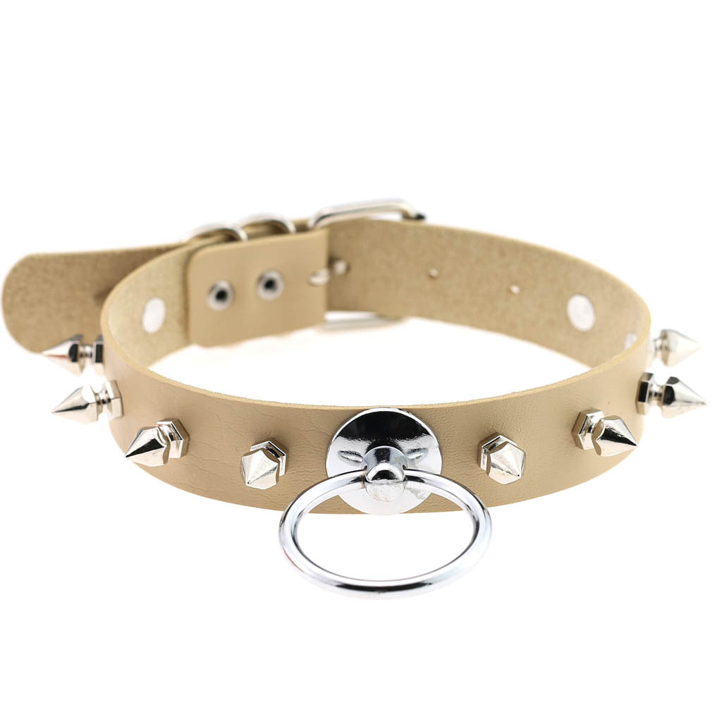 Round Leather Neckband Street Shooting Nightclub Rivet Pointed Nail Neck Collar