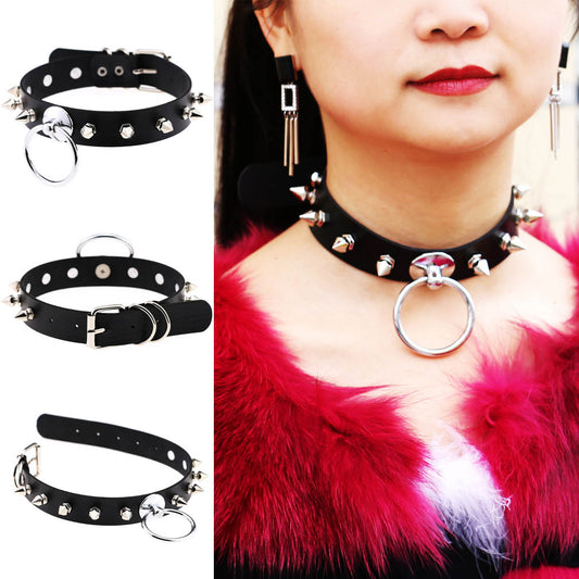 Round Leather Neckband Street Shooting Nightclub Rivet Pointed Nail Neck Collar