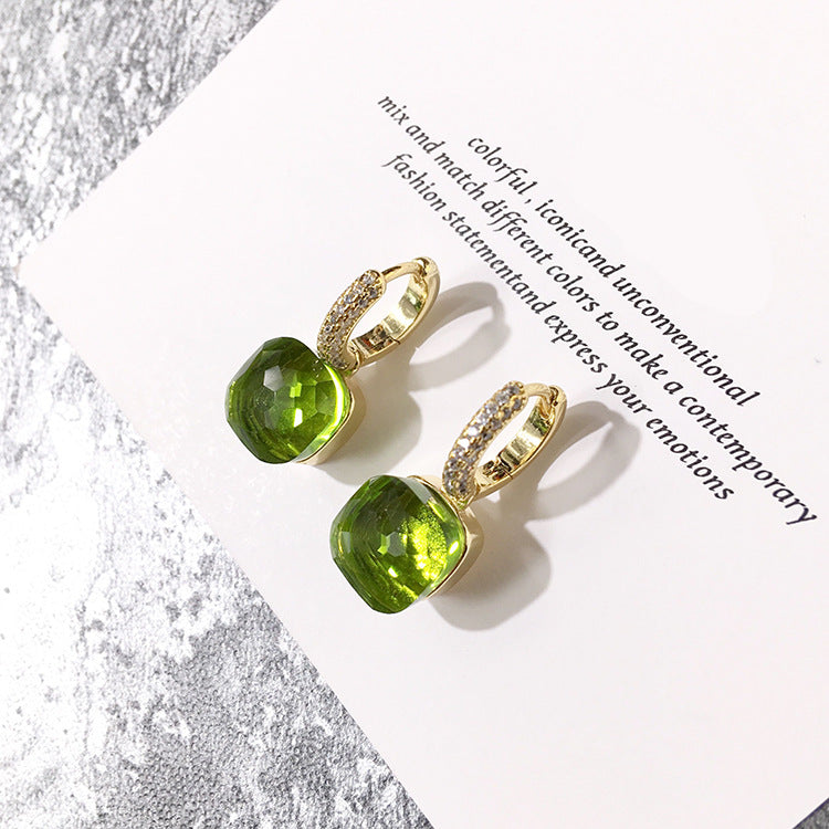 Rhinestone Korean Style Cold Candy Color Geometric Stud Earrings