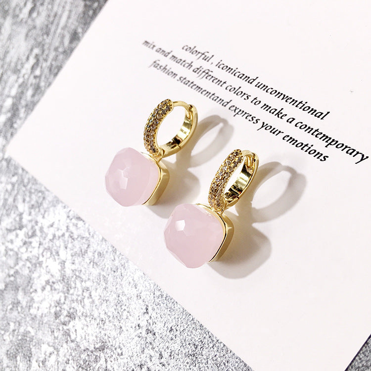 Rhinestone Korean Style Cold Candy Color Geometric Stud Earrings