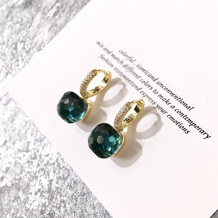 Rhinestone Korean Style Cold Candy Color Geometric Stud Earrings