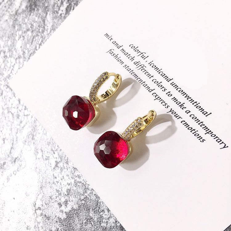 Rhinestone Korean Style Cold Candy Color Geometric Stud Earrings