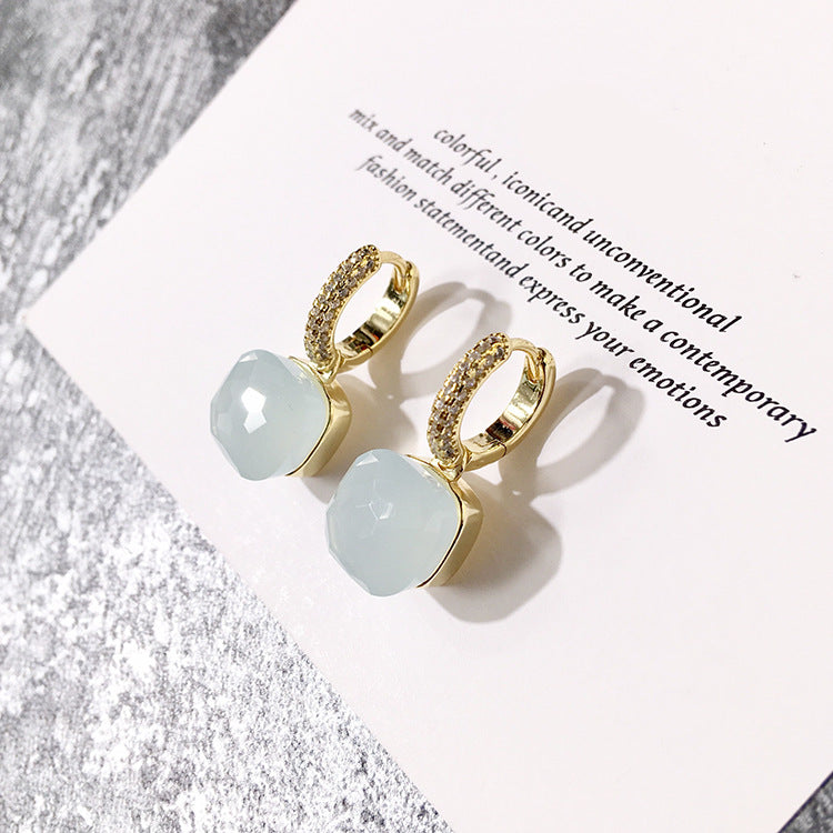 Rhinestone Korean Style Cold Candy Color Geometric Stud Earrings