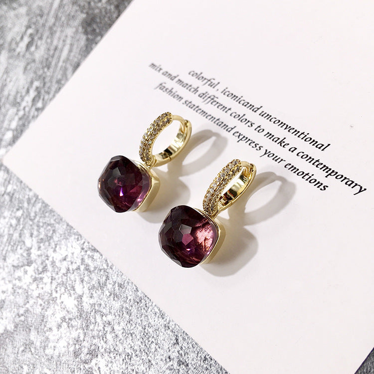 Rhinestone Korean Style Cold Candy Color Geometric Stud Earrings