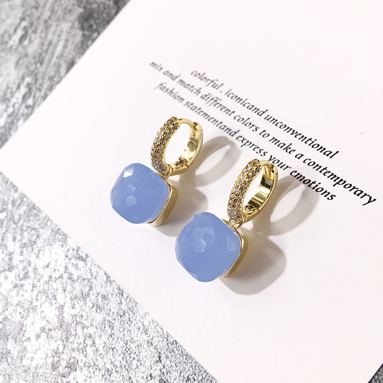 Rhinestone Korean Style Cold Candy Color Geometric Stud Earrings
