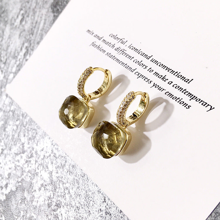 Rhinestone Korean Style Cold Candy Color Geometric Stud Earrings