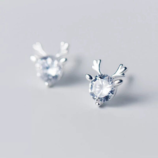 Women's Sier-plated Simple Single Diamond Little Dear Antlers Cute Graceful Rings