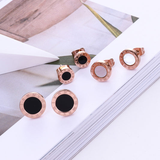 Steel Roman Numerals Rose Gold Round Black Rings