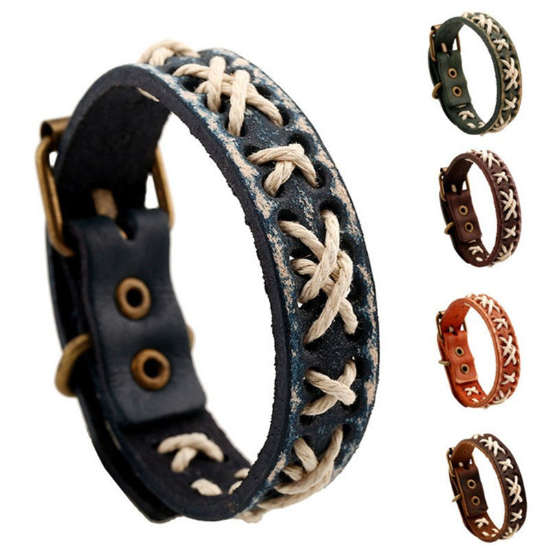 Glamorous Vintage Weave Cattle Leather Handmade Bracelet