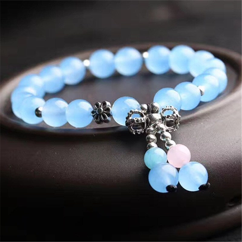 Blue Chalcedony Tibetan Sier Female Single Circle Multi Pink Crystal Bracelets