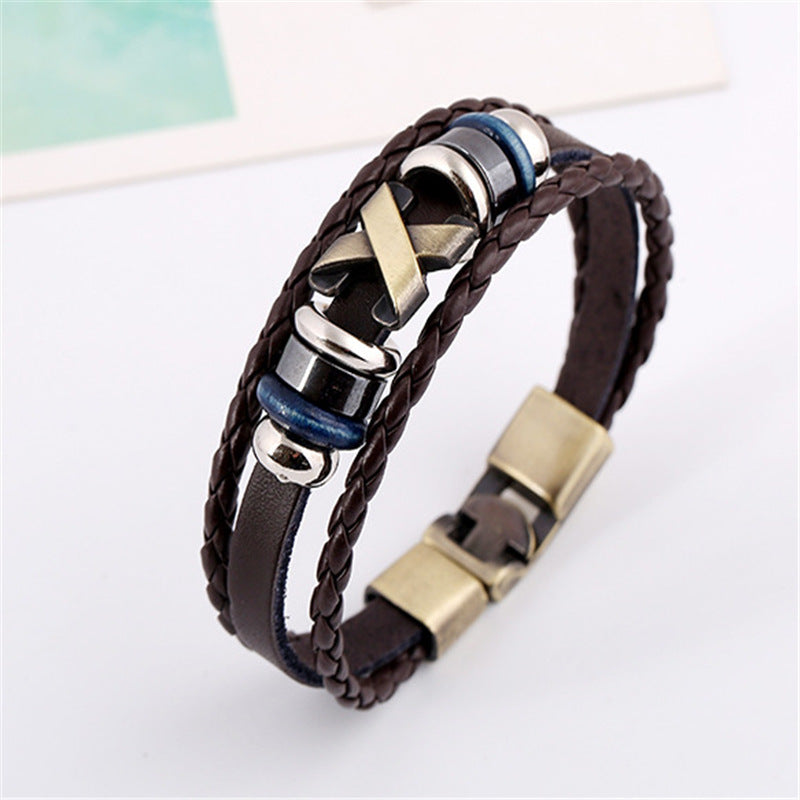 Men's Trendy X-shaped Accessories Beaded Retro Simple Pair Of Bracelets