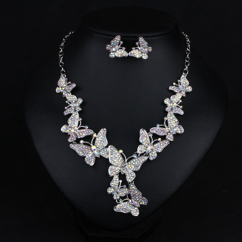 Exaggerating Collarbone Decorative Two-piece Butterfly Diamond Ethnic Style Jewelry Set