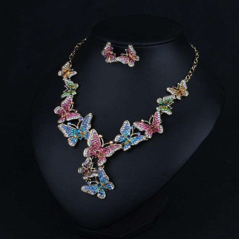 Exaggerating Collarbone Decorative Two-piece Butterfly Diamond Ethnic Style Jewelry Set