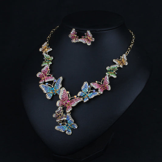 Exaggerating Collarbone Decorative Two-piece Butterfly Diamond Ethnic Style Jewelry Set