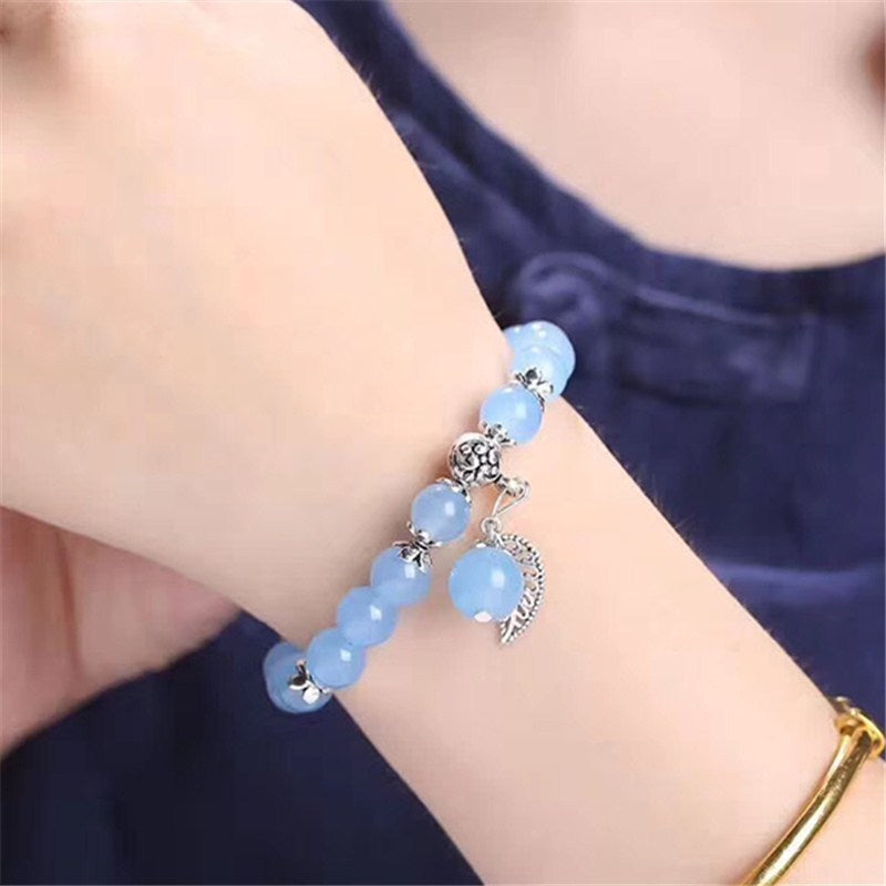 Blue Chalcedony Tibetan Sier Female Single Circle Multi Pink Crystal Bracelets