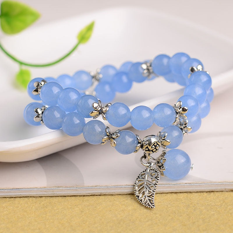 Blue Chalcedony Tibetan Sier Female Single Circle Multi Pink Crystal Bracelets