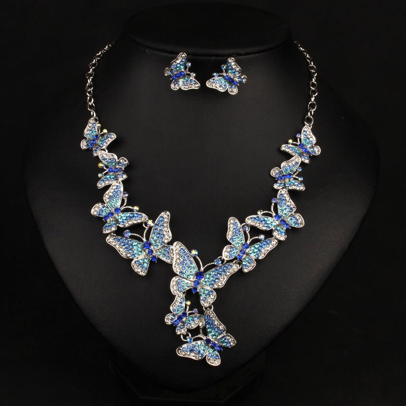 Exaggerating Collarbone Decorative Two-piece Butterfly Diamond Ethnic Style Jewelry Set