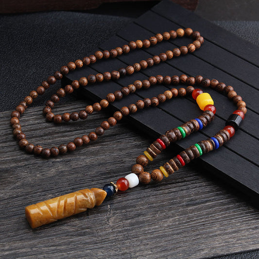 Women's & Men's Retro Wooden Bead Sweater Chain Long Necklaces