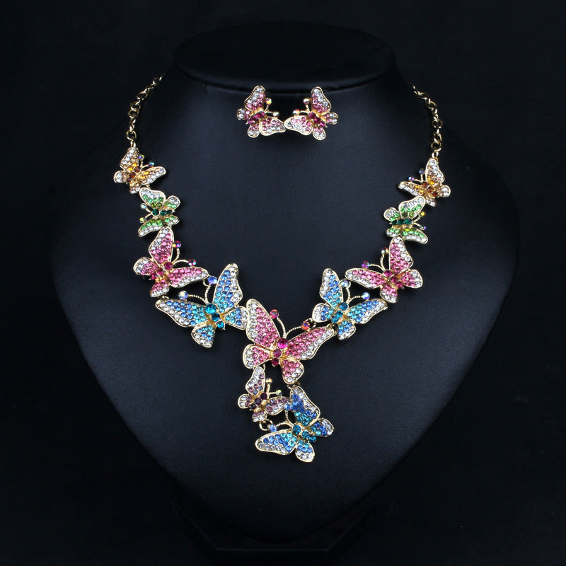 Exaggerating Collarbone Decorative Two-piece Butterfly Diamond Ethnic Style Jewelry Set
