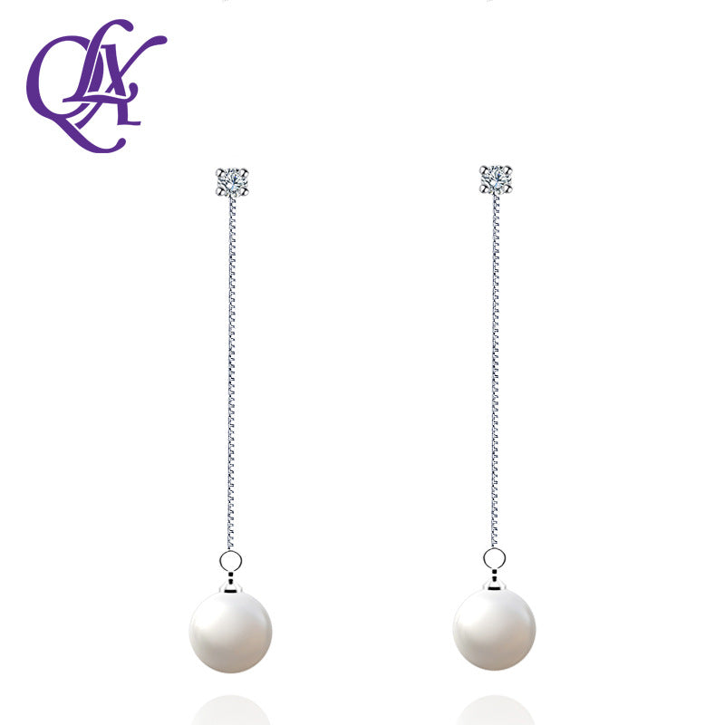 Round Simple Temperamental Long Eardrops Zircon Thread Tassel Earrings