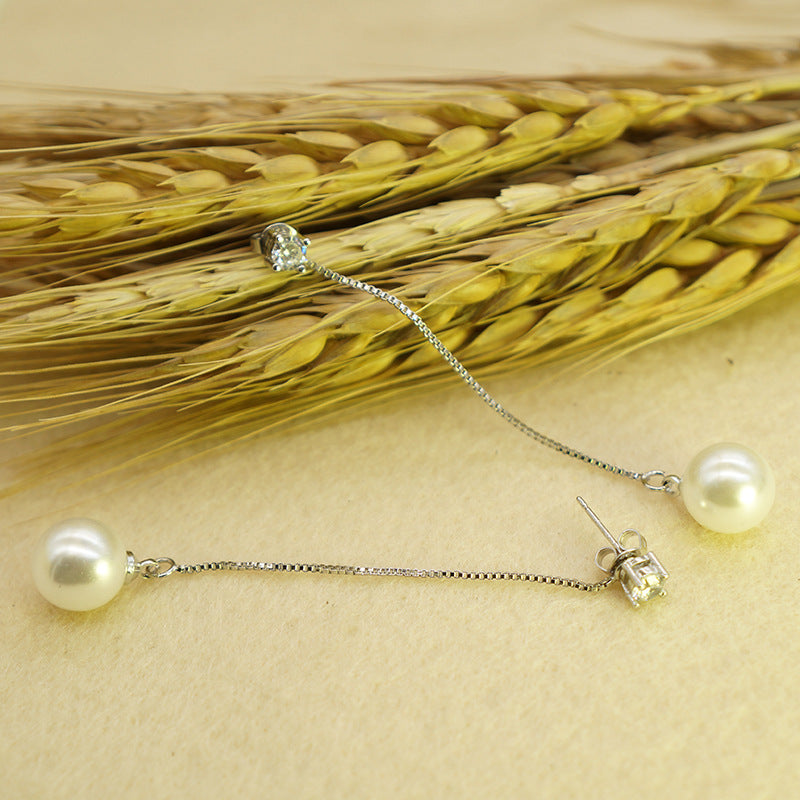 Round Simple Temperamental Long Eardrops Zircon Thread Tassel Earrings
