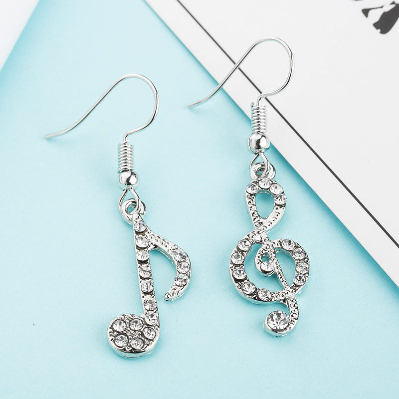 Popular Diamond Music Note Elegant Asymmetry Shining Personality Earrings