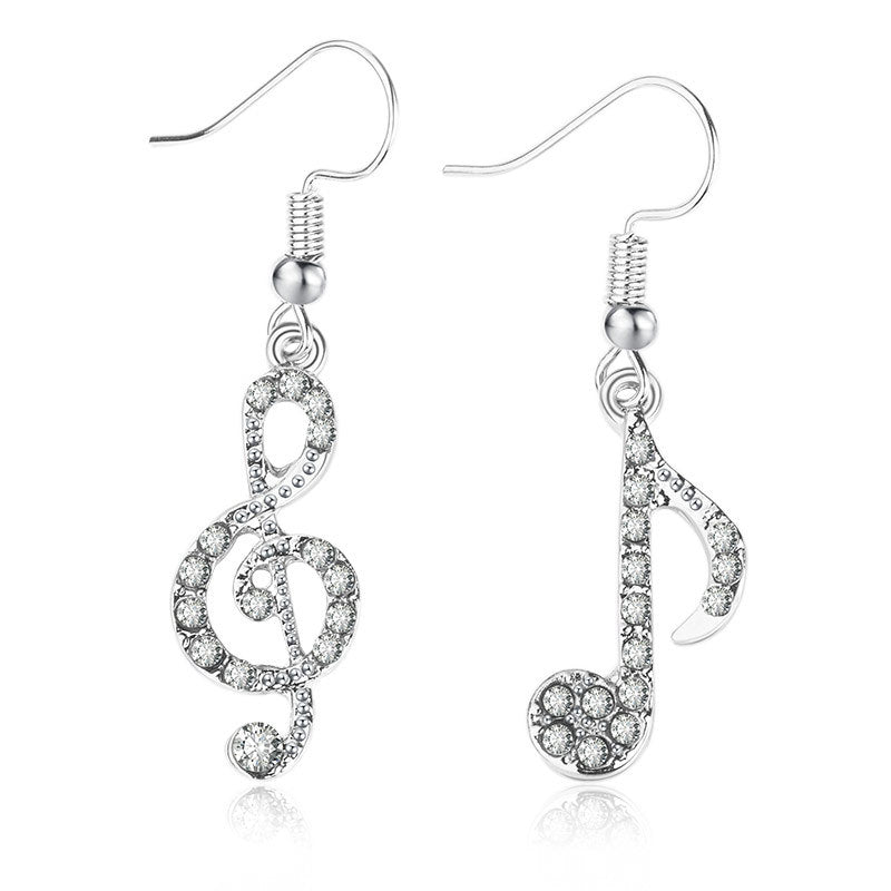 Popular Diamond Music Note Elegant Asymmetry Shining Personality Earrings