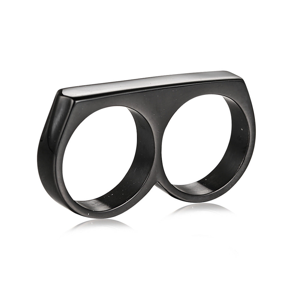 Steel Double Finger Hip Hop Glossy Ring