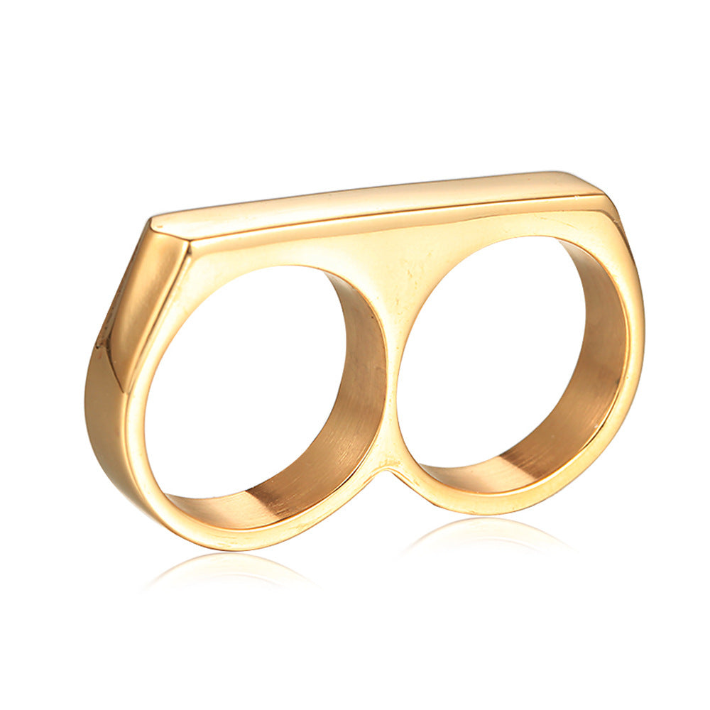 Steel Double Finger Hip Hop Glossy Ring