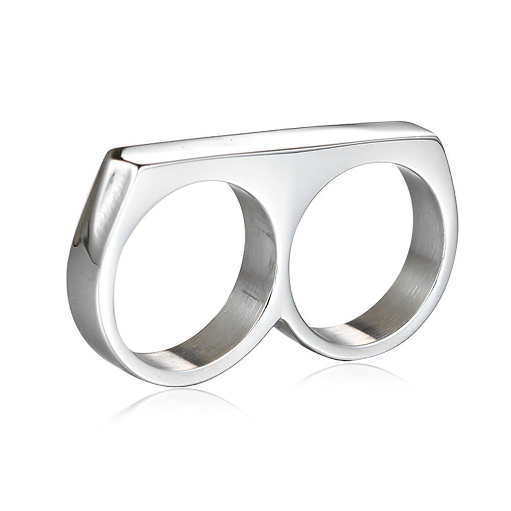 Steel Double Finger Hip Hop Glossy Ring