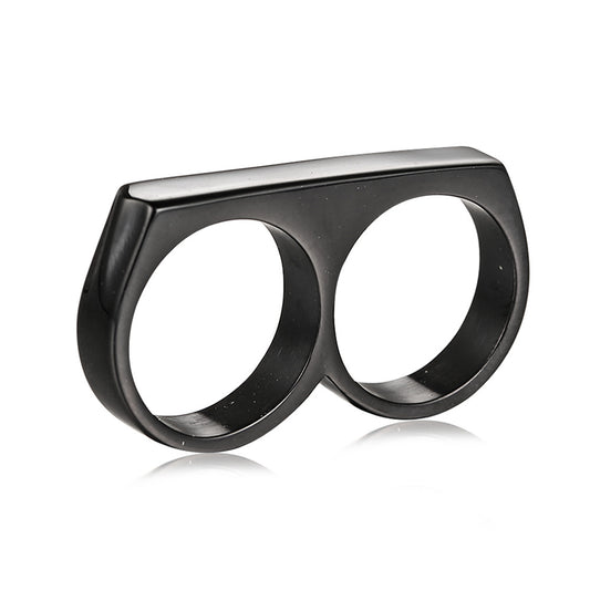 Steel Double Finger Hip Hop Glossy Ring
