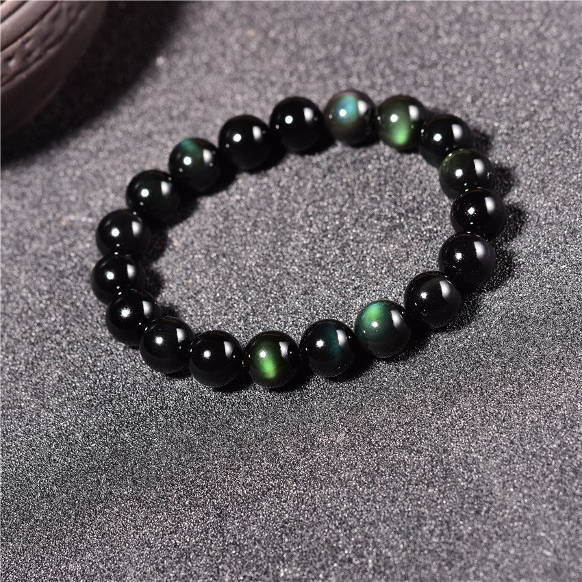 Women's & Men's Natural Mexican Full Green Eye Purple Obsidian Single Bracelet