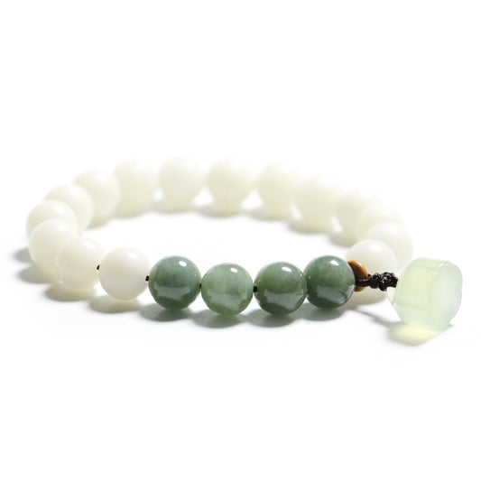 Women's White Jade Root Single Circle Lotus Seedpod Bracelet