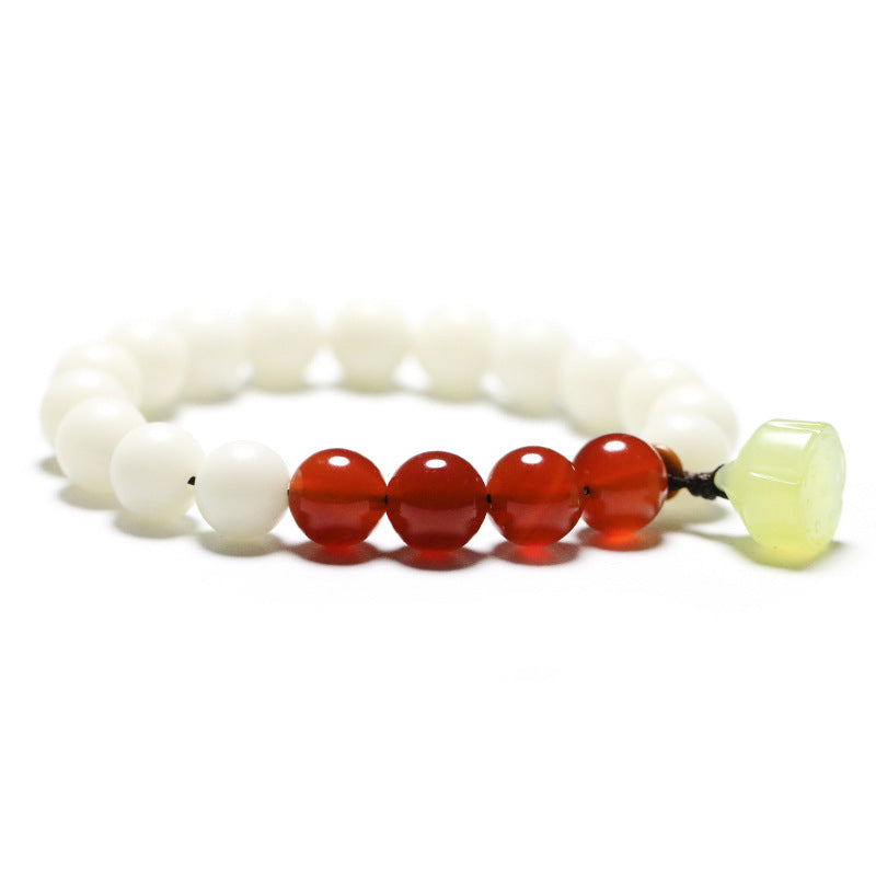 Women's White Jade Root Single Circle Lotus Seedpod Bracelet