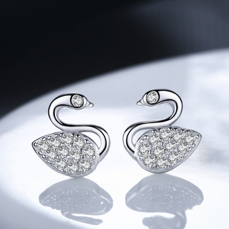 Simple Fashion Swan Refined Grace Crystal Super Flash Zircon Female Stud Earrings