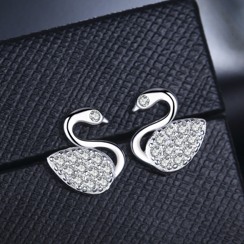 Simple Fashion Swan Refined Grace Crystal Super Flash Zircon Female Stud Earrings